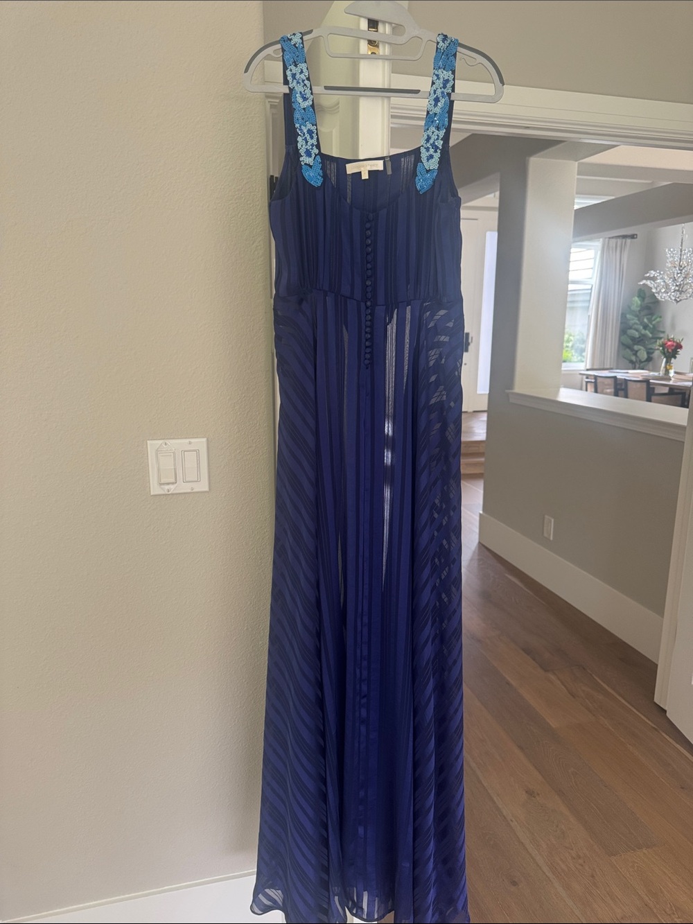 LoveShackFancy Navy Maxi Dress with Blue Floral Straps